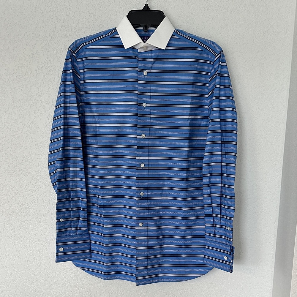 Ralph Lauren Purple Label Blue and White Striped Classic button down Shirt 10